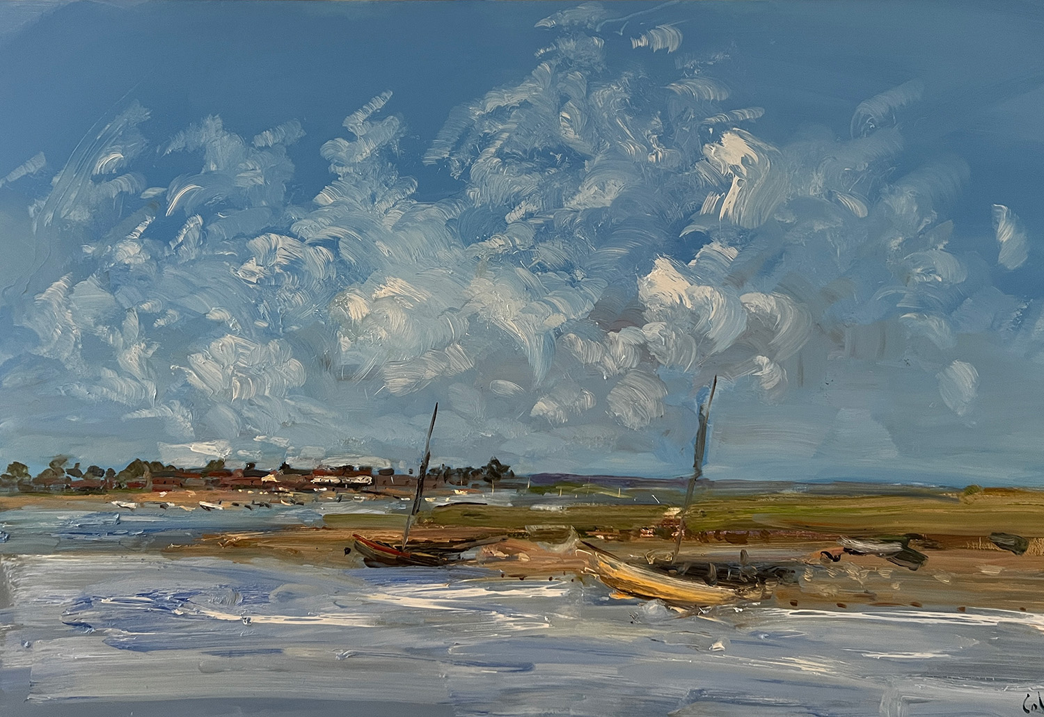 Oil painting by Richard Colson titled Boat on a Loch